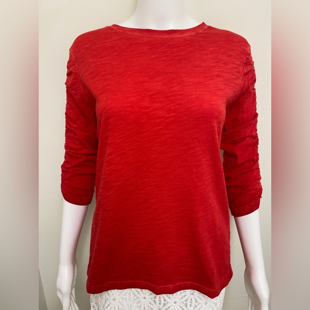 Elliott Lauren Poppy Cotton Ruched Sleeve Tee